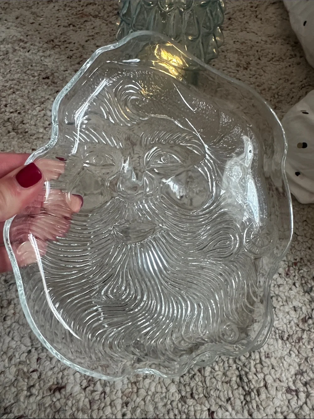 2 Vtg Santa Claus Crystal Clear Glass Plate